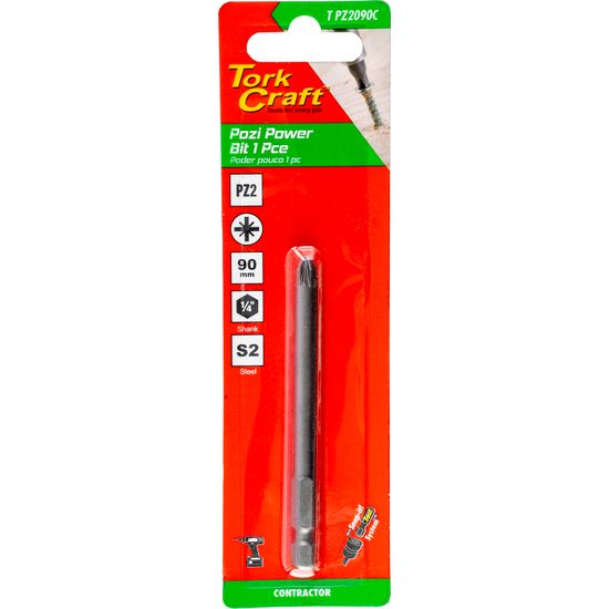 TORK CRAFT Pozi Pz2 X 90mm Power Bit 1pc Carded